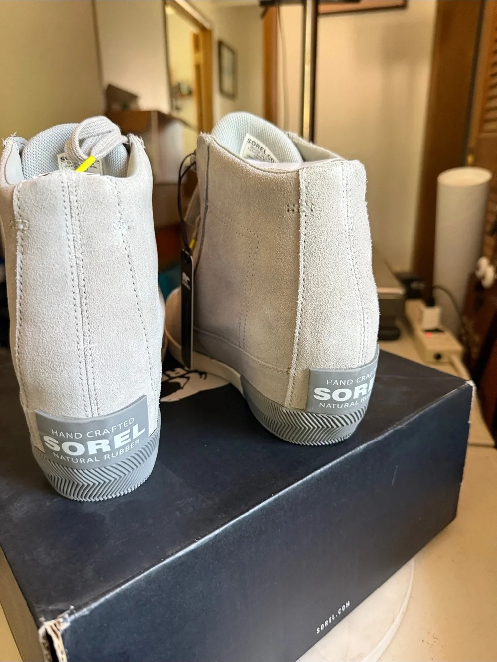 Sorel Out N About Light Gray Suede High-Top Wedge Boots